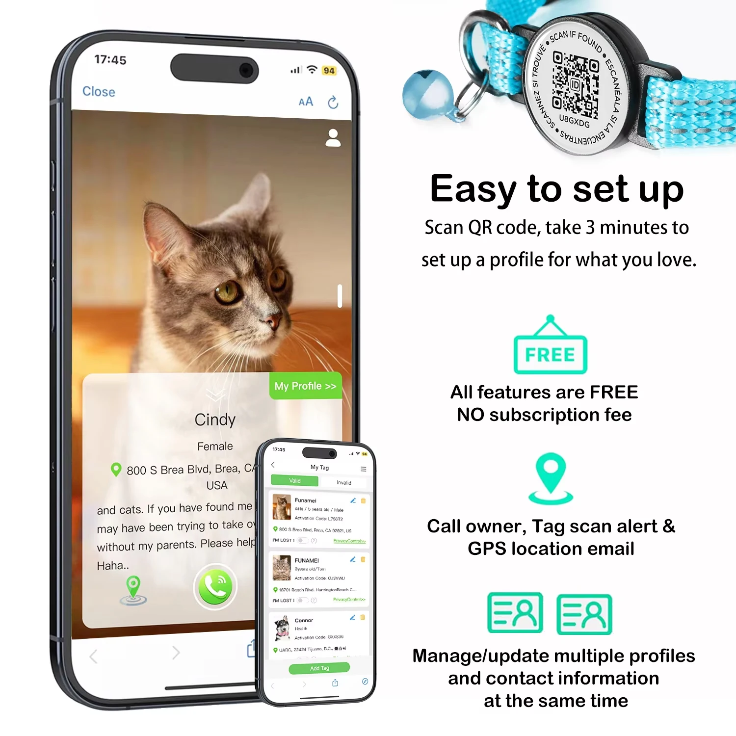 Cat GPS Collar with QR Code Tag & Airtag Case  Reflective Apple Tag Cats Collar for Tracker Pet Breakaway Air Tag Kitten Collar view 5