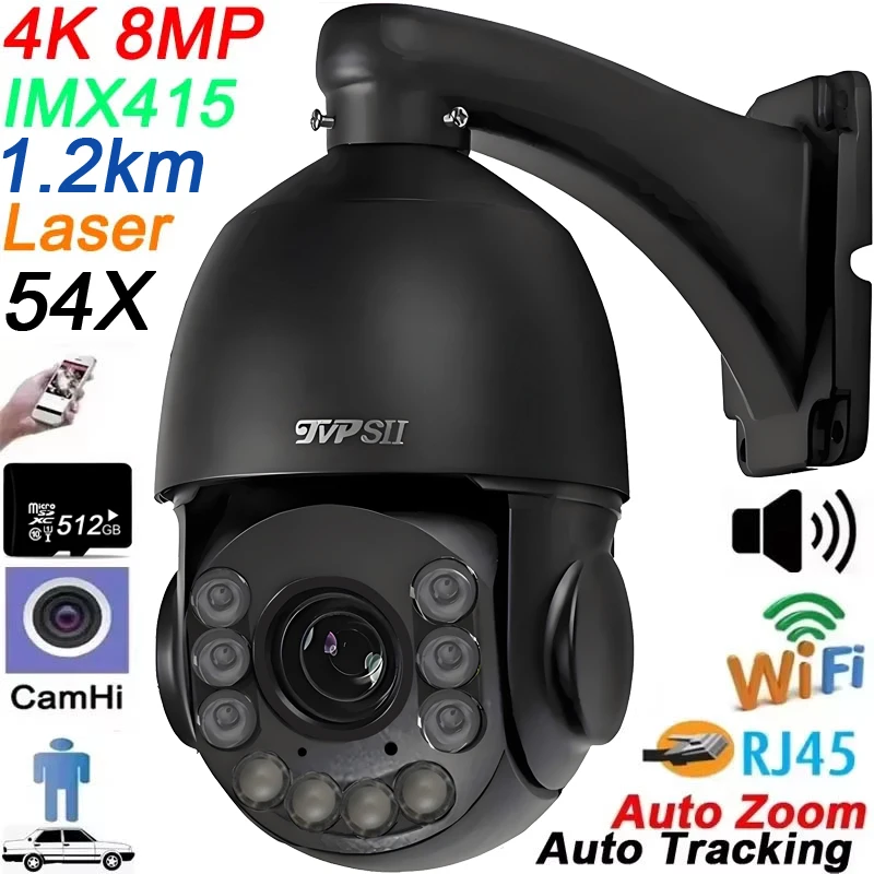 Max.512G Laser Infrared Camhi Auto Tracking Cruise 8MP 4K 54X Optical Zoom Audio ONVIF WIFI Rj45 PTZ Speed Doom Security Camera