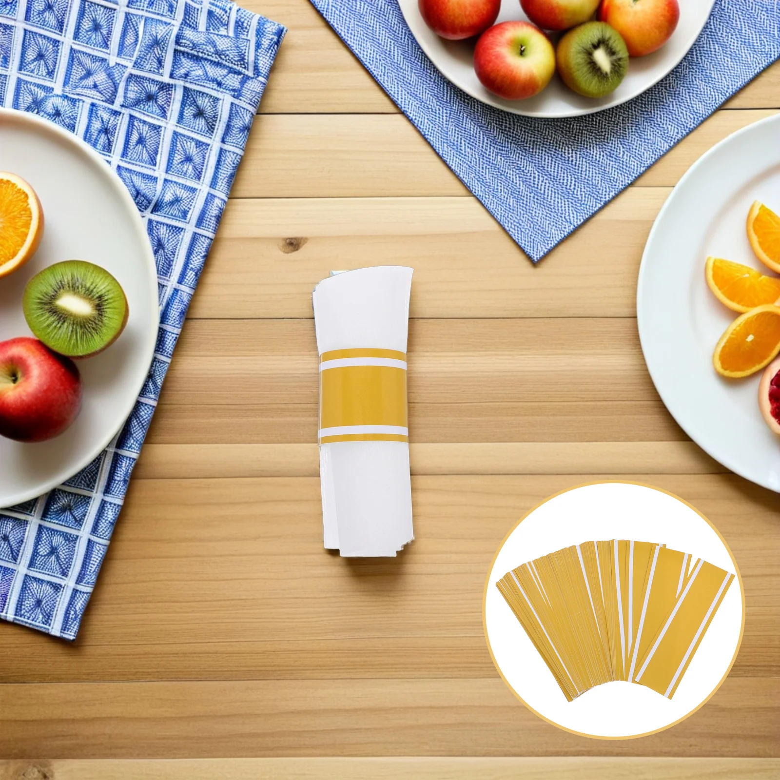 

100Pcs Gold Disposable Paper Napkin Rings Self Adhesive Buckle for Wedding Party Table Napkin Holder Silverware Wrapping Bands