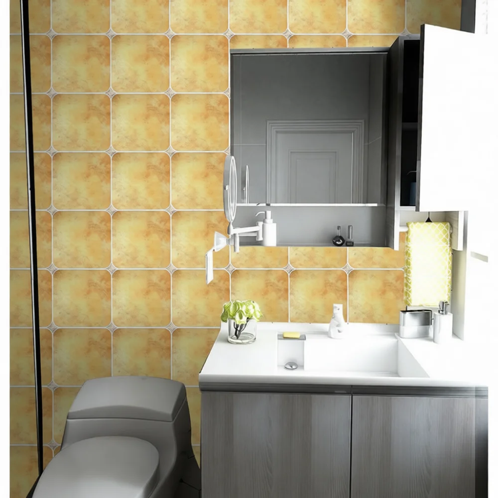 Home Bathroom Tiles Design - สติ๊กเกอร์กระเบื้องโมเสคสไตล์เรโทร แบบติดเอง วัสดุ PVC กันน้ำ สำหรับตกแต่งผนังห้องครัว