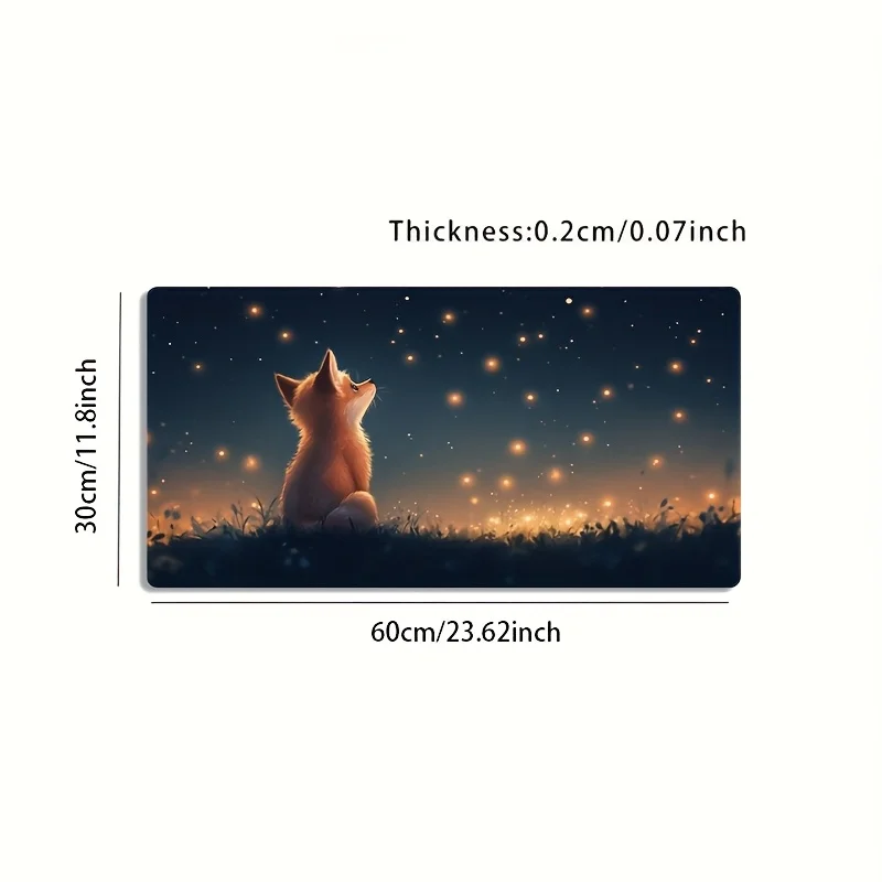 Large Cute Fox Fireflies Night Scene Gaming Mouse Pad Non-Slip Washable Rubber Desk Mat Office Decor Gift for Gamers