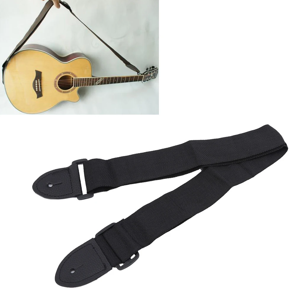 

Guitar Strap Black Leather Head Adjustable Shoulder Bass Portable Accessories
