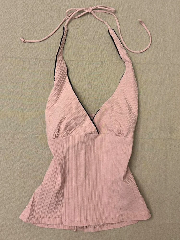 Top Original Pure Desire con Tirantes Rosas, Estilo Deado, Diseño Retro de Verano, Aodón, Estilo Casual para Mujer