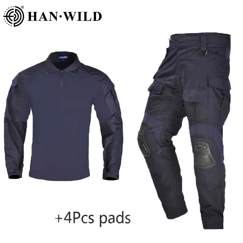 

HAN WILD Hiking Suit Tactical Uniform with Pads Safari Cotton Shirt Combat Paintball Pants Men Softair Outfit Camping Clothes