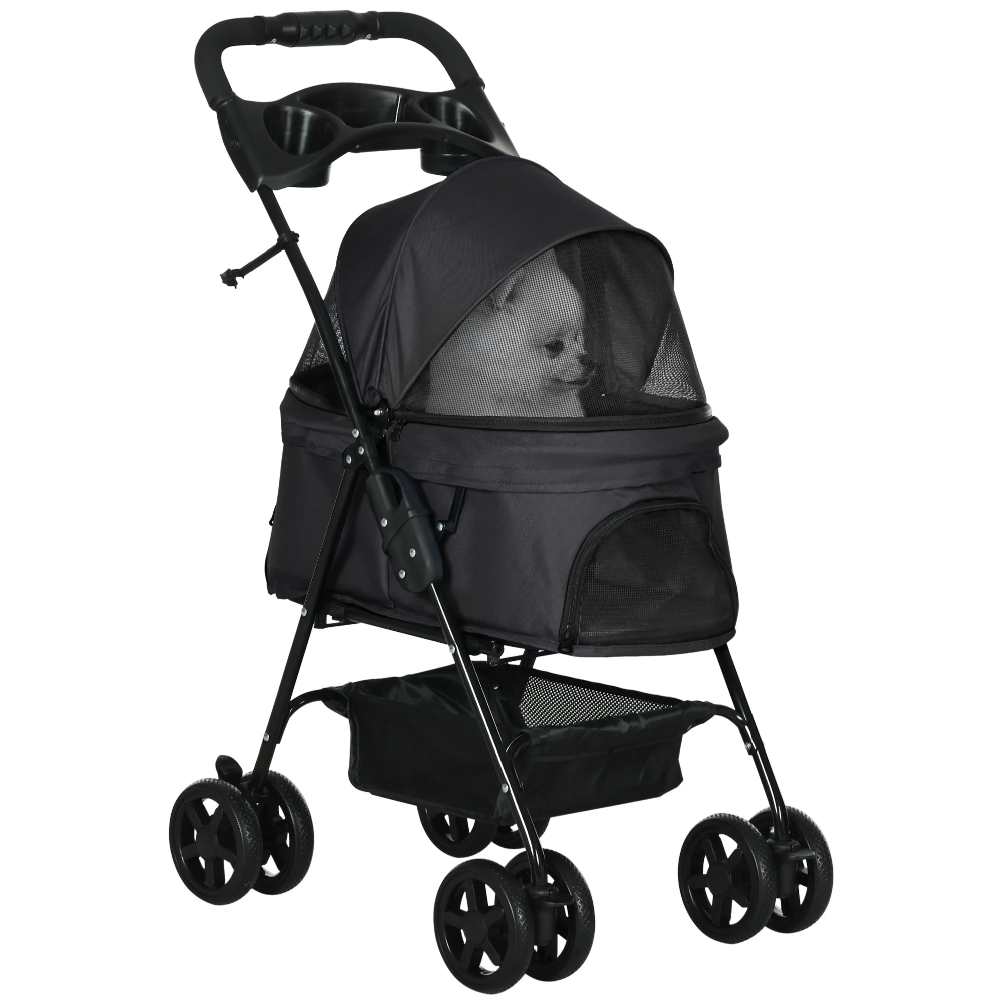 Pawhut Opvouwbare Hondenwagen met Opbergmand 67X45X96 cm Zwart