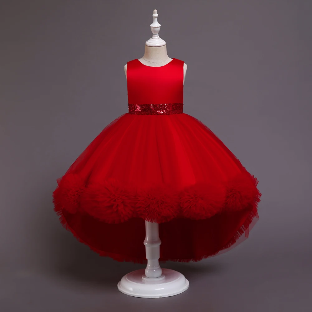 Red fluffy children\'s princess dress for 2 to 10 Year girls sleeveless party dresses elegant KID child clothing