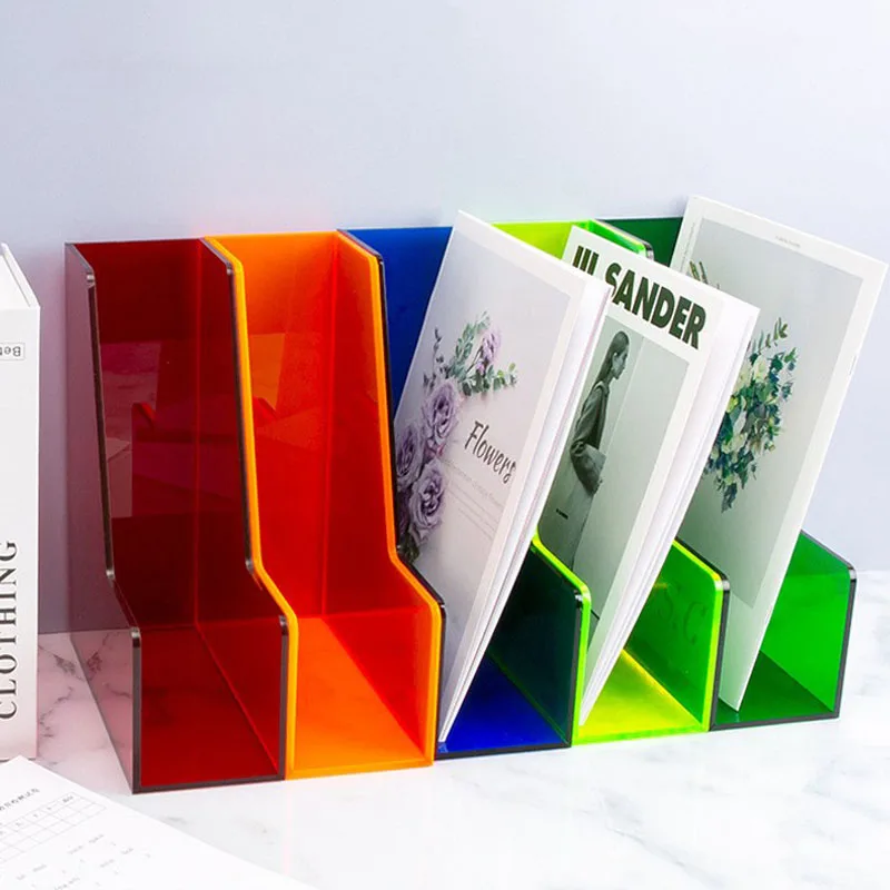 Iridescent Colorful Acrylic folder file holder Transparent Ins-Style desk basket shelf frame storage box paper shelf