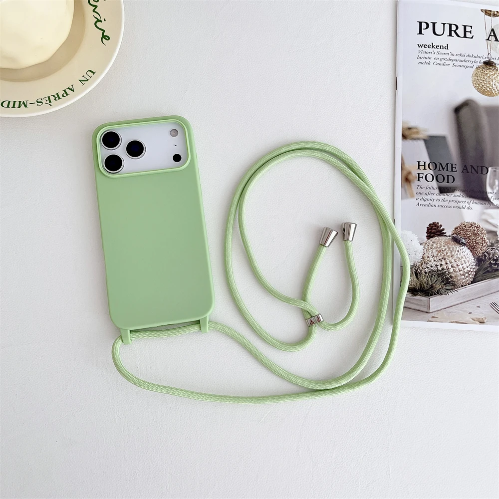 Crossbody-Lanyard-Kordel Flüssig-Silikon Weiche Handyhülle für Apple iPhone 18 17 16 15 14 Plus 13 Pro Max Matt Strap Candy Cover – Detail 12