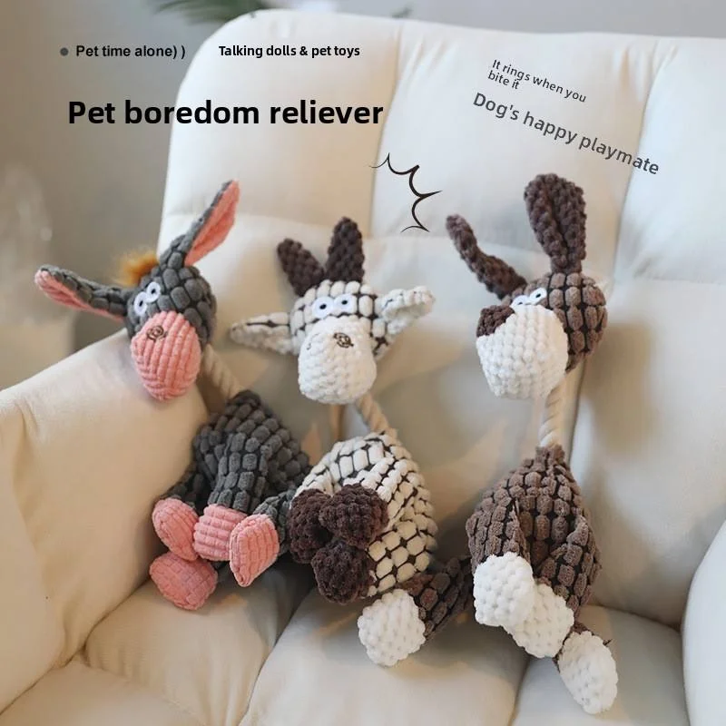 Interactive Donkey Shape Plush Dog Toy Bite Resistant Molar Training Sounding Pet Supplies for Decompression