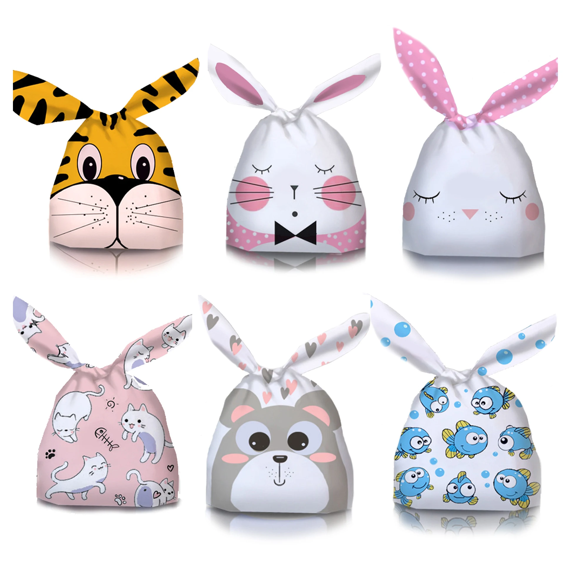 50Pcs Easter Rabbit Ear Bags Cookie Candy Gift Plastic Bags Pouch Baking Packaging for Biscuits Easter Decoration 2024 Birthday