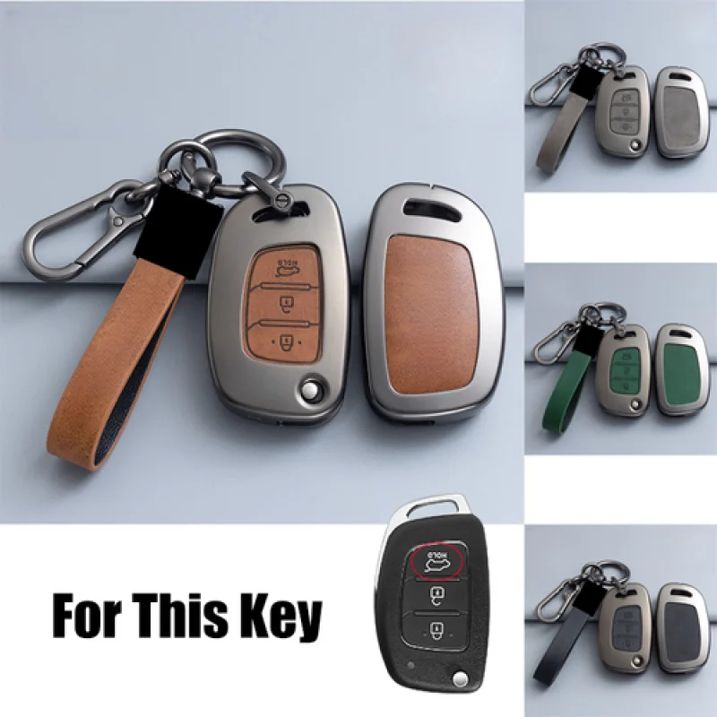 

A+ Zinc Alloy Leather Car Filp Key Fob Case Cover For Hyundai Sonata Elantra Tucson