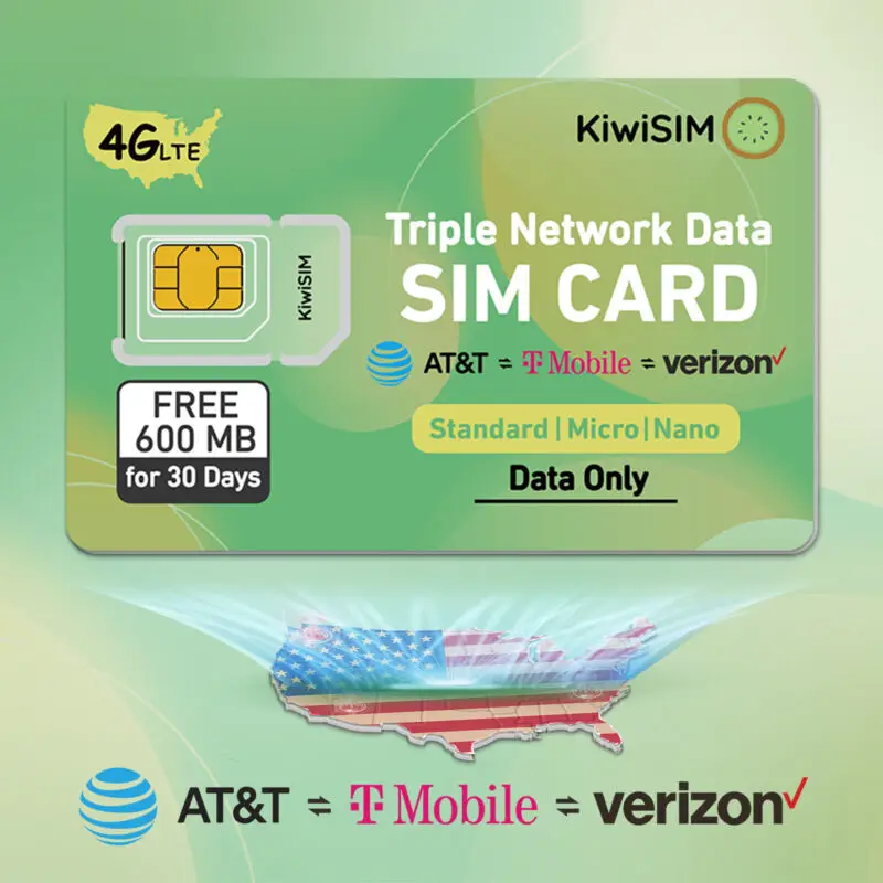 بطاقة SIM 4G LTE لـ AT&T T-Mobile وشبكة Verizon المدفوعة مسبقًا للبيانات فقط