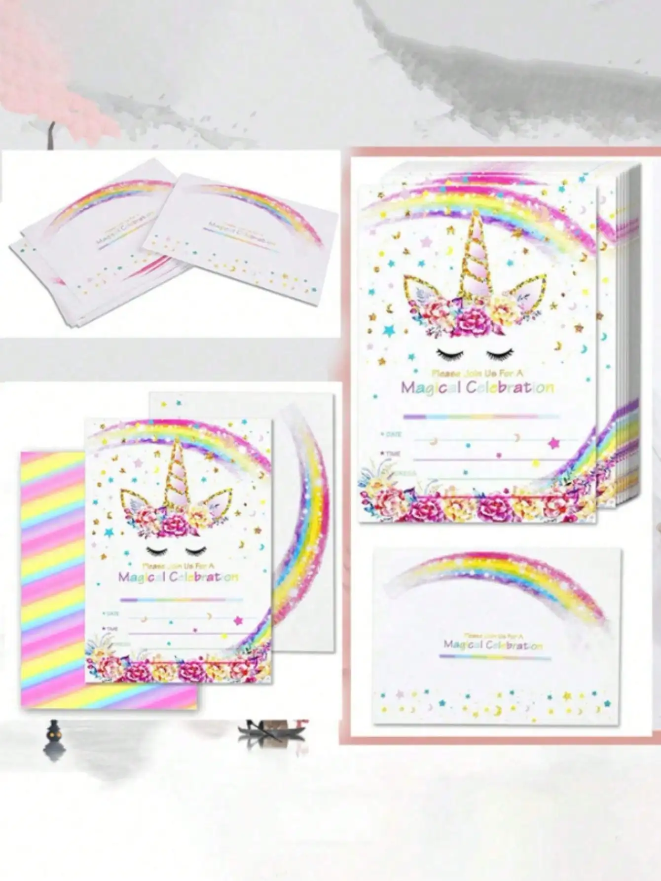 12pcs Magical Cute Unicorn Party Invitation Card (with Envelope) Home Party Supplies with Filled Blank Invitation Card Kit