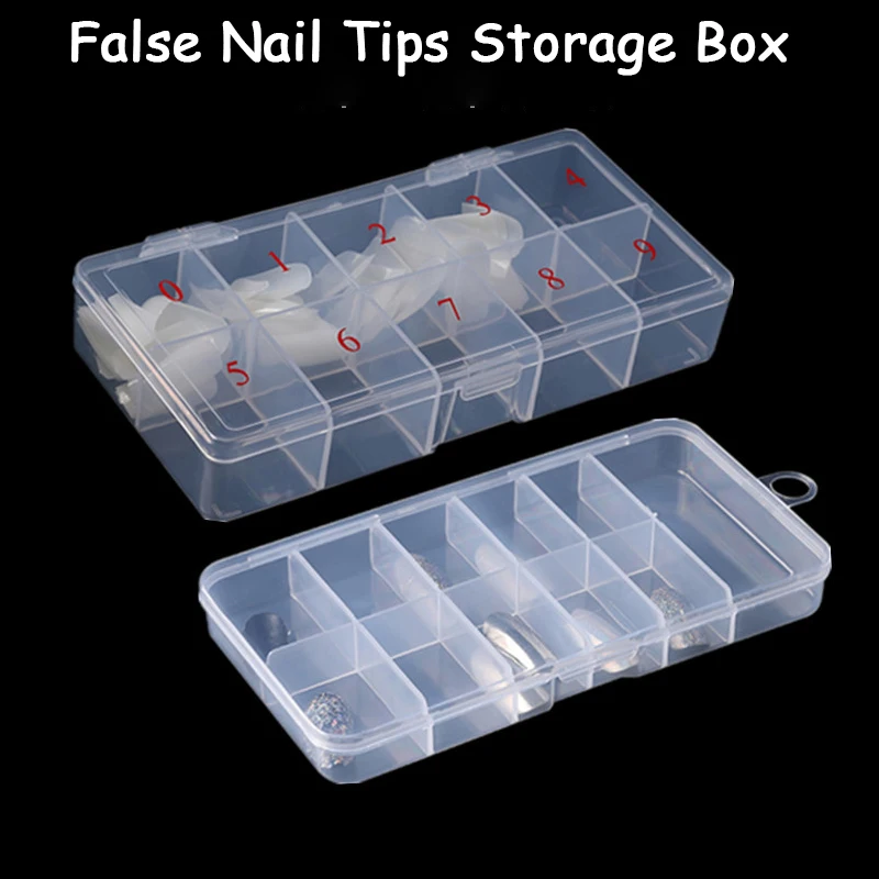 1box Empty Nail Tips Organizer Storage Box 10grids Transparent Container Box for Crystal/Jewelry/glitters Plastic Nail Tips Box