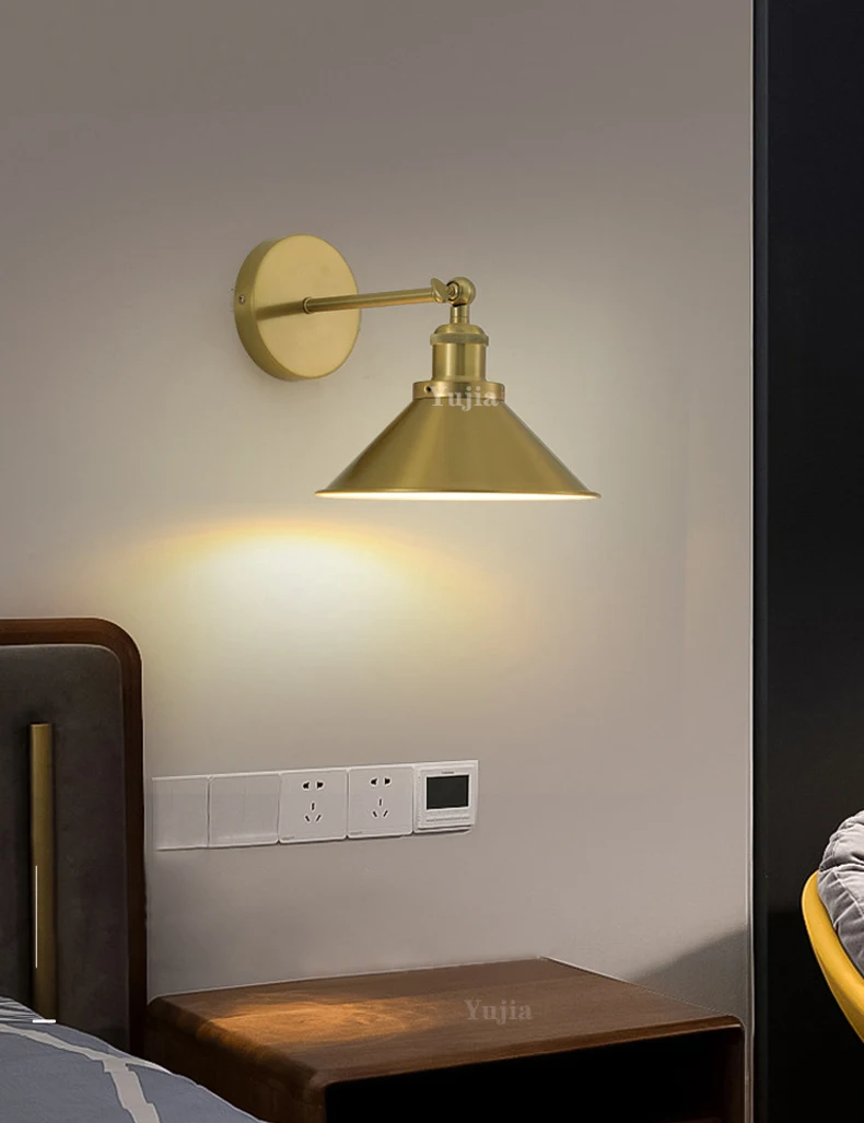 Retro Up Down Adjustable Wall Sconce Mounted Bedside Lamp for Bedroom Decorative Led Wall Lights Iron Shade Black Brass
