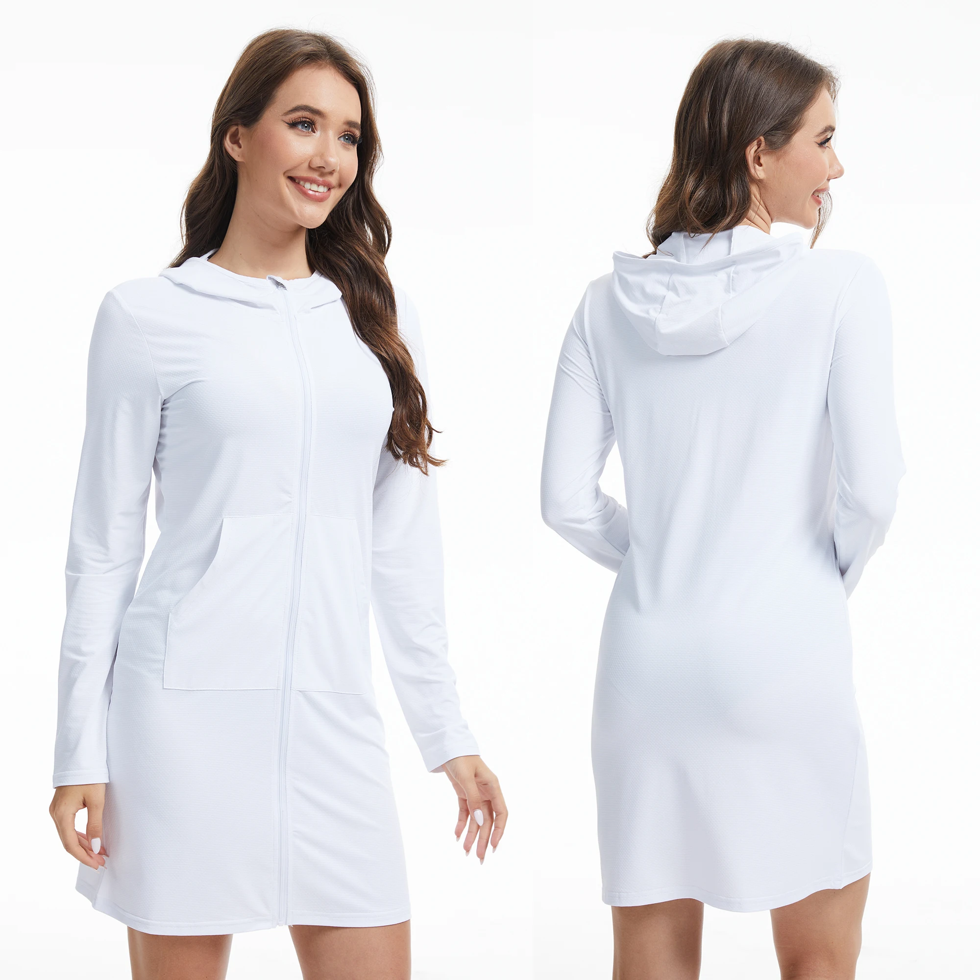 Women's UPF 50+ Lightweight Cover Up Sun Protection Long Hoodie Shirt with Zipper & Pockets for Beach Swimming Outdoor