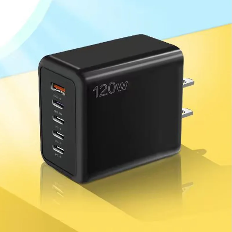 120W PD USB Multi-Port Charger 4 PD Ports 1 USB Port Fast Charging Adapter for iOS and Android Phones with Short Circuit