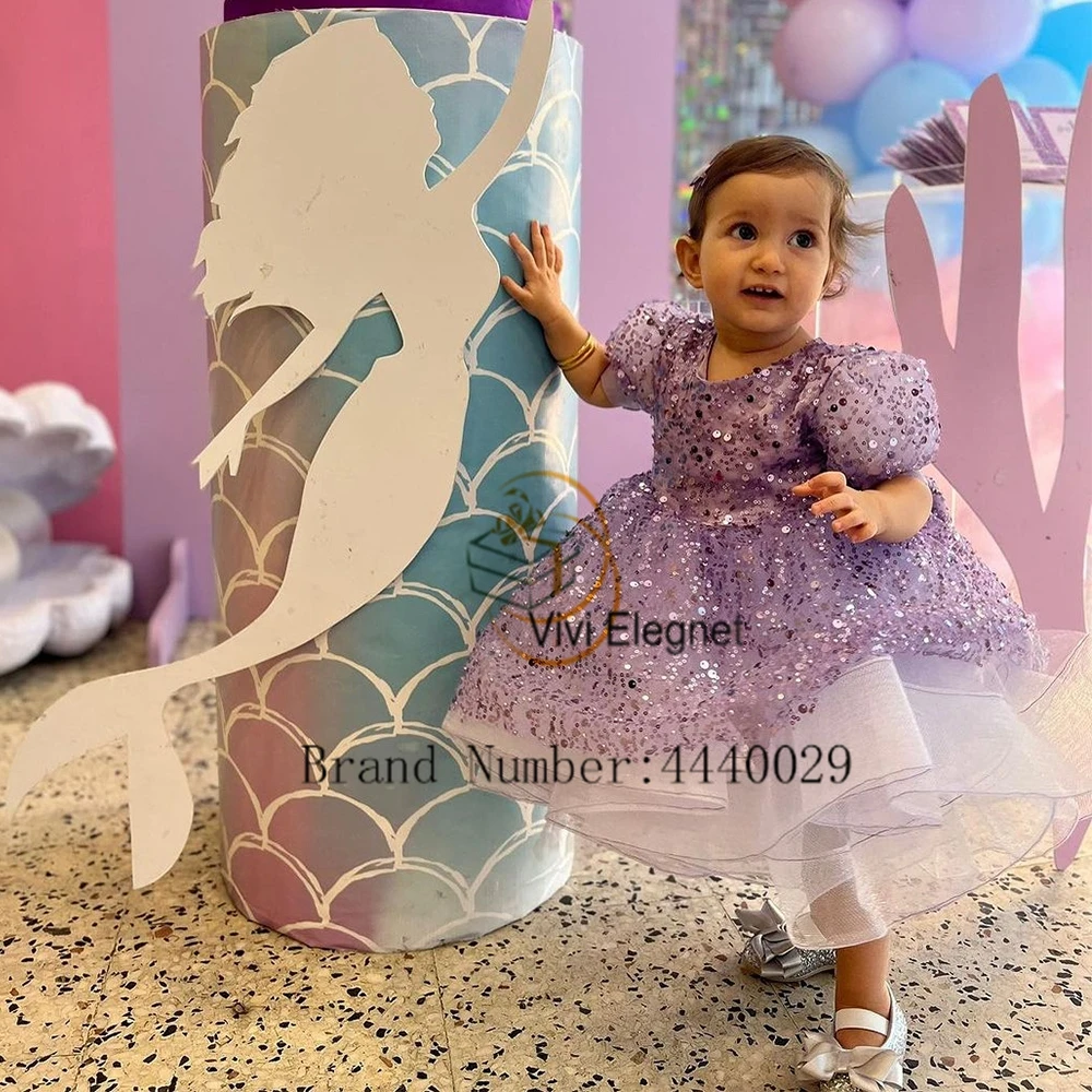 Classic Scoop Flower Girls Dresses for Kids 2024 abiti da festa di nozze con maniche a sbuffo con paillettes New doypathere initizle pzed