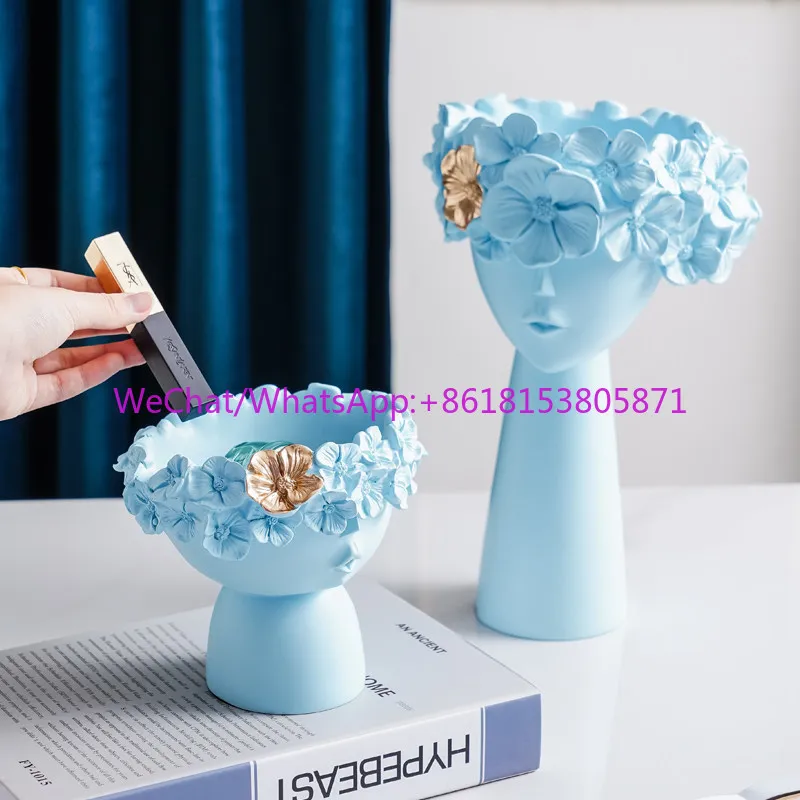 Nordic creative simple face resin vase living room decoration dried flower arrangement home
