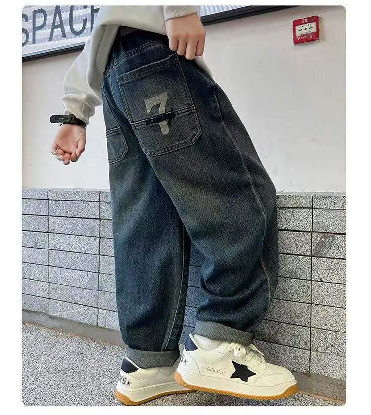 2026 Neue Kinder-Samt-Jeans mit weitem Bein für Jungen im Herbst und Winter, dicke, warme und lockere Freizeithose für 4-12 Jahre – Detail 12