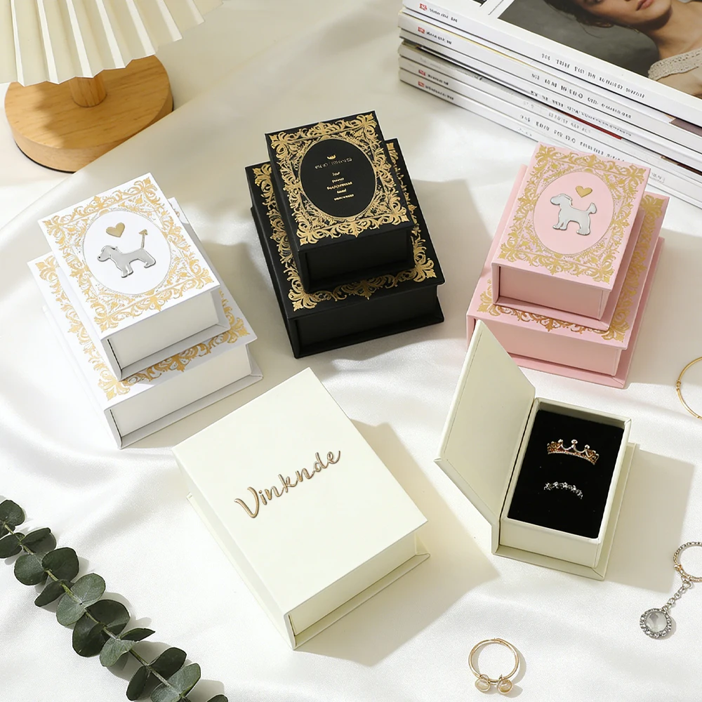 

50Pcs Personalized Logo Jewelry Manget Book Box Earrings Ring Pendant Necklace Organizer Boxes Brooch Keychain Oil Storage Case