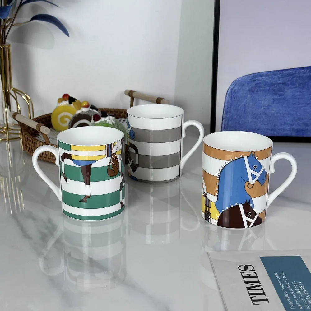 

European Light Luxury Ceramic Color Pony Mark Cups Bone China Milk Cup Water Cups Club Office Afternoon Tea Cup Three-piece Set