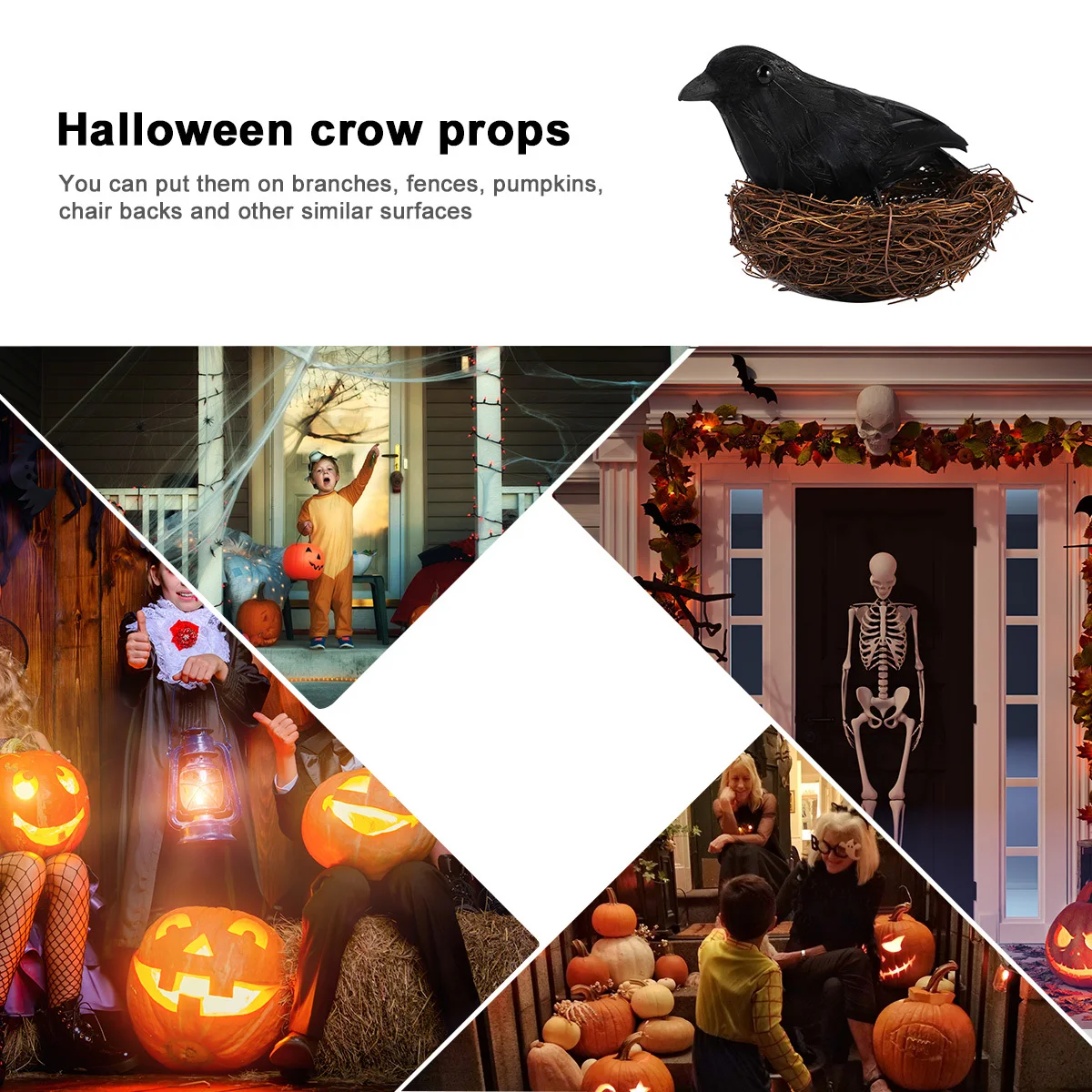 

2 шт., декор на Хэллоуин, реалистичная ворона с гнездом для наружного внутреннего дисплея, имитация птицы, реквизит, осень-зима, двор, сад