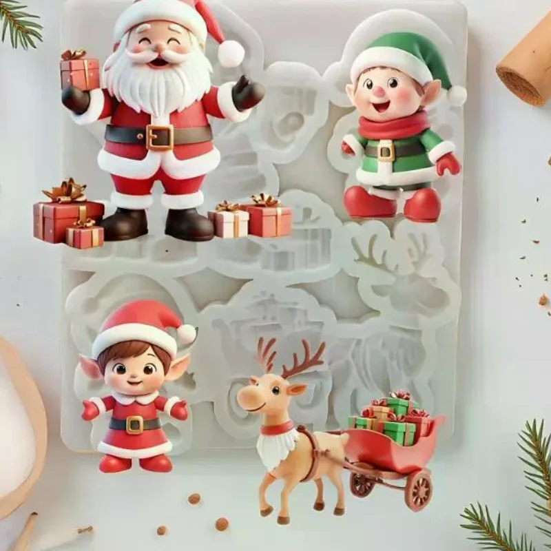 Reindeer Santa Claus Sleigh Elf Christmas Silicone Sugarcraft Mold Cupcake Baking Mould Fondant Cake Decorating Tools