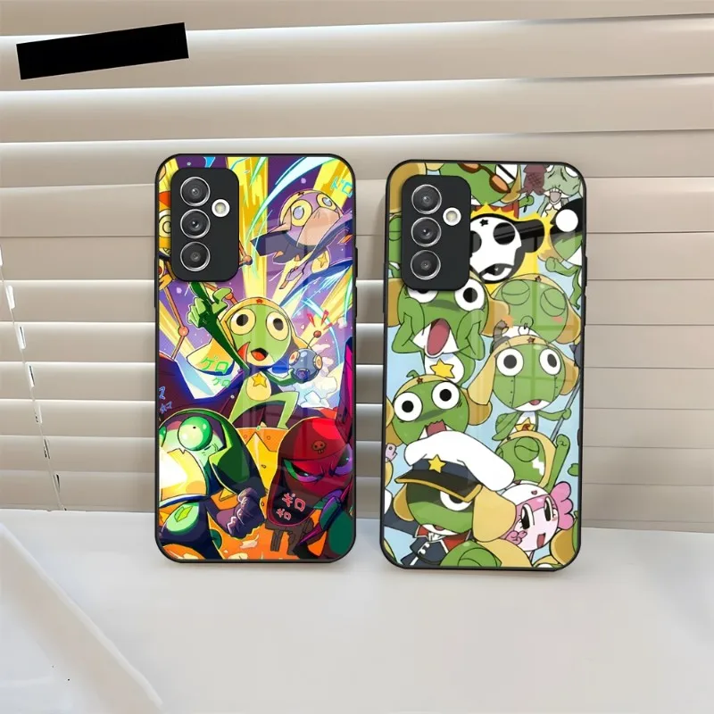 Cartoon Keroro Gunsou Frog Phone Case Glass For Samsung S22 S23 S21 S20 S10 A14 A54 A34 A52 A51 A22 A32 A72 FE Ultra Pro Plus