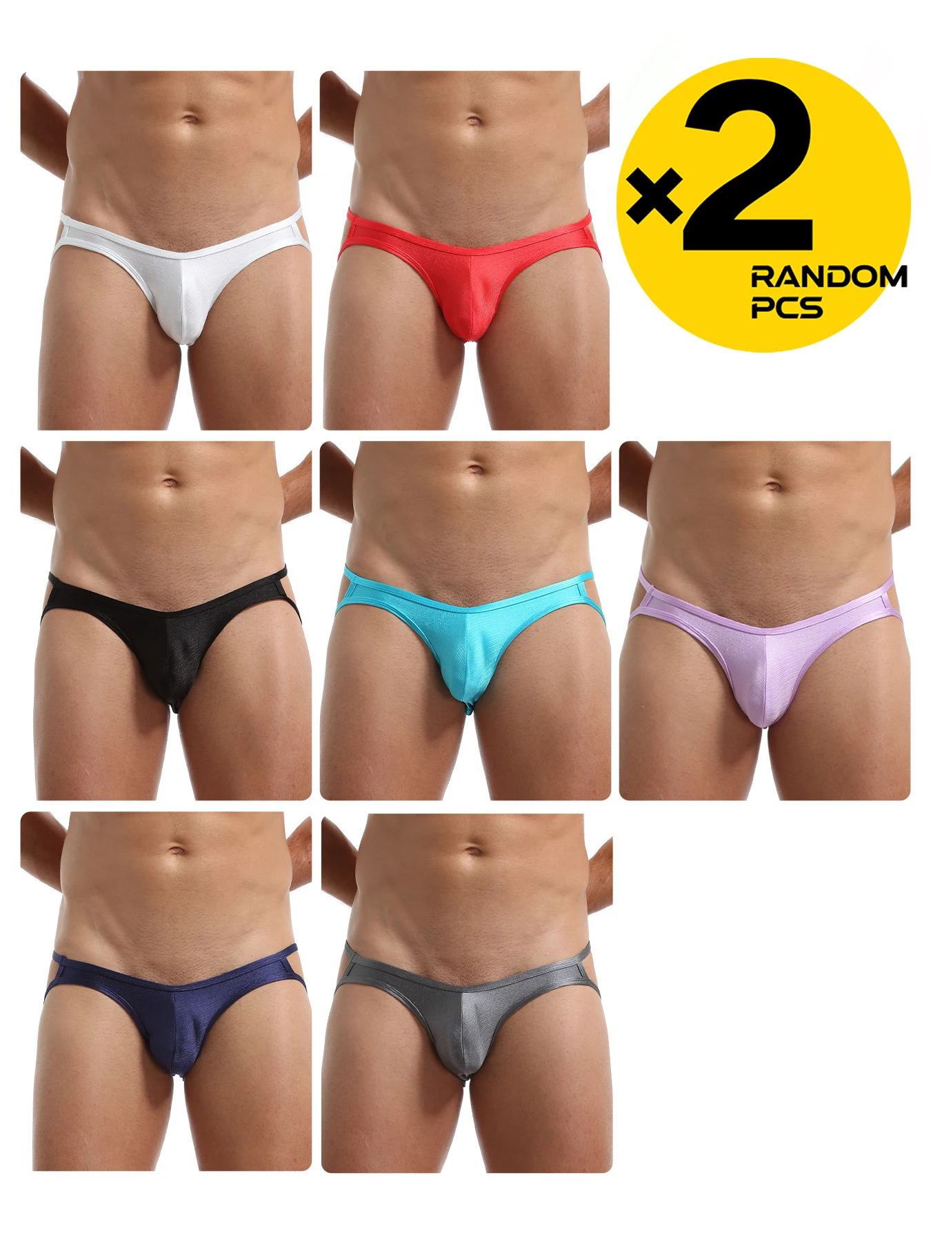 

2pc Men's Sexy Low Waist Triangle Briefs Pure Double Crotch with Large Pocket Trendy Unique Comfortable High Elasticity Fabric