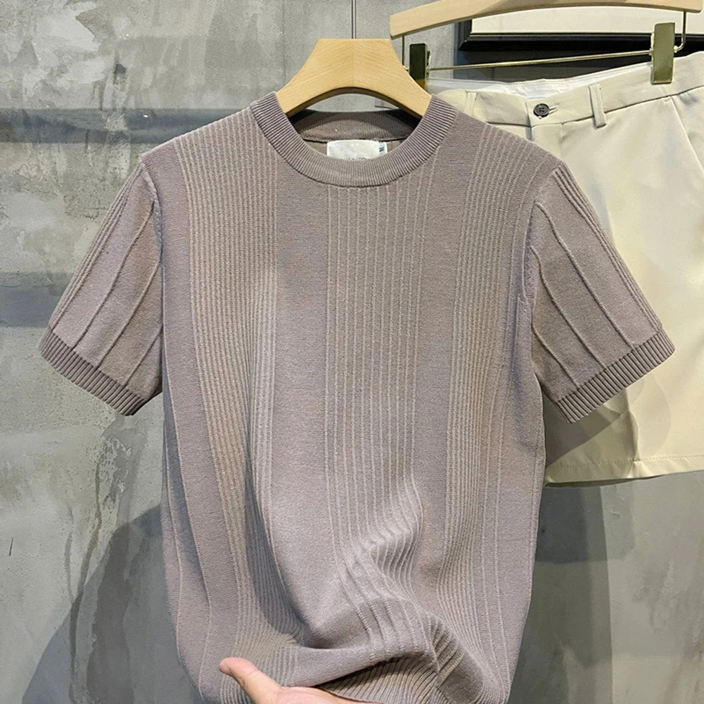 Daily Use Men's Summer T-Shirt Solid Color Summer Wear Slight Stretch Fabric Solid Color Design Brand New Condition