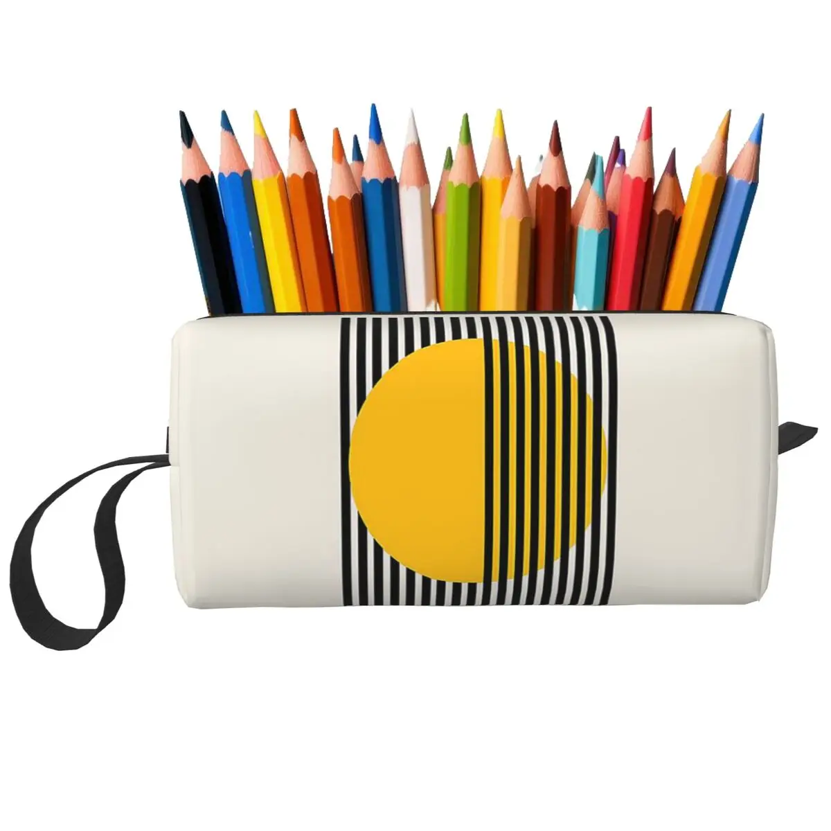 Bauhaus Exhibition Yellow Circle Wall Dec Pencil Case for Studen Pen Box Pencil Bag Stationery Supplies Women Organizer Pouch