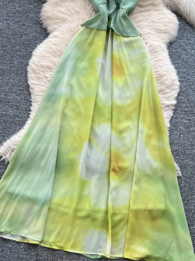 Beach Vaion Sle Dyed Print Maxi Dr Women's High Waist A-Line Summer Skirt No Sve Ne Hanging Gown Commute Ready