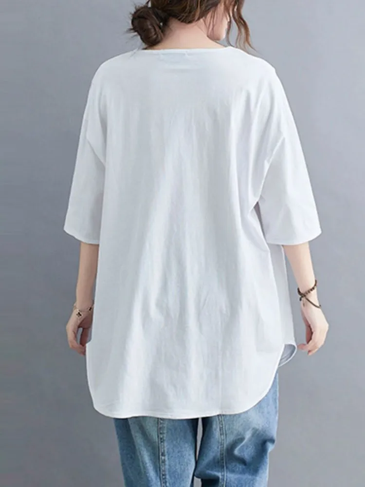 Kobiety lato Casual t-shirty nowy 2023 koreański styl O-neck wyszywane litery luźna kobieta z krótkim rękawem bawełna topy Tees B2425