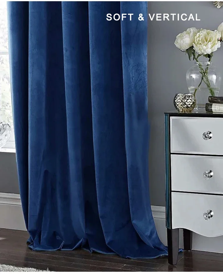 European Style Luxury  Blue Drape Velvet Curtains Thicken Fully Blackout for Dining  Living Room Bedroom Villa Custom 16 Colors