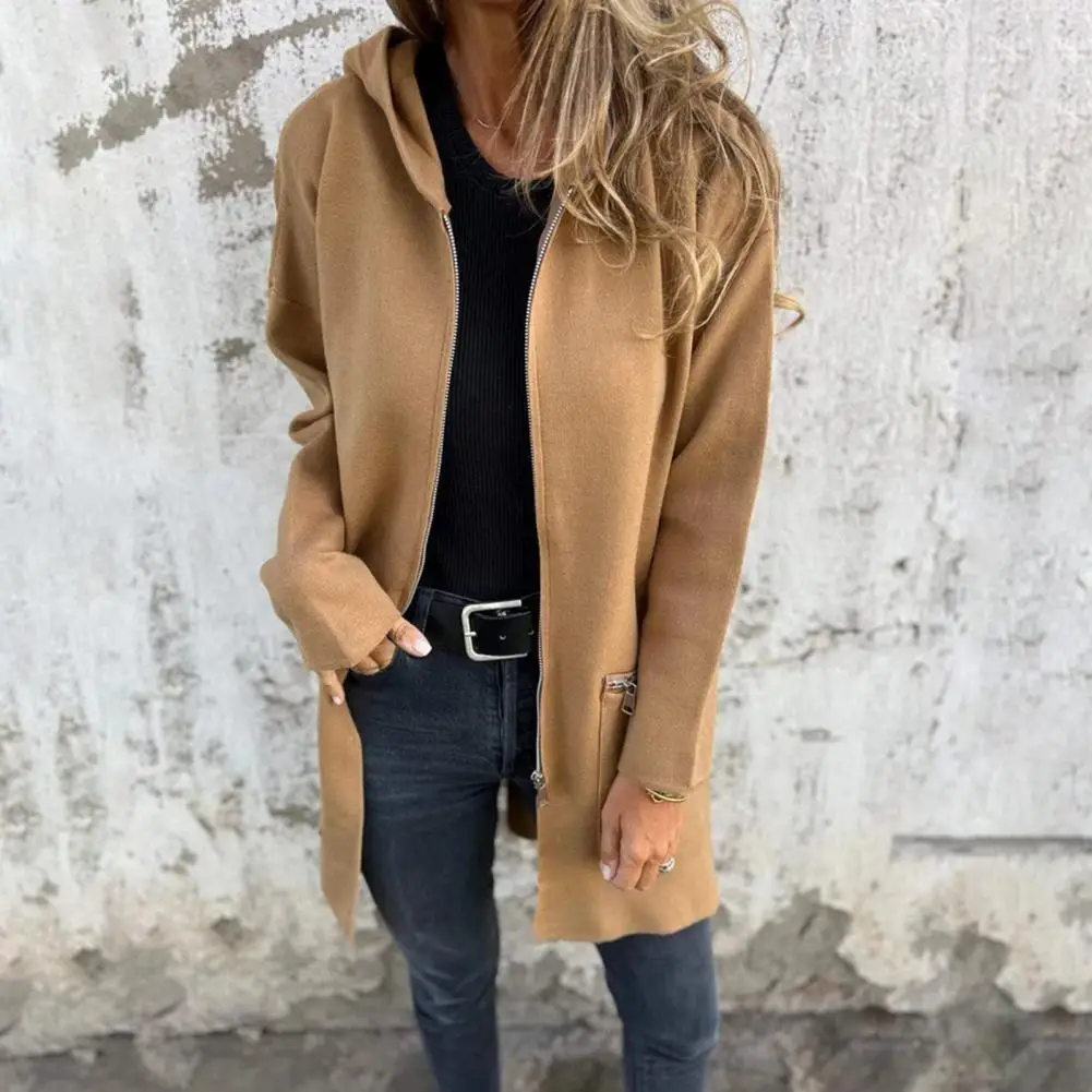 Women Jacket Windbreaker Style Hooded Drawstring Waist Zip-up Thermal Long-Sleeved Biking Hiking Workout Spring Fall Winter Coat