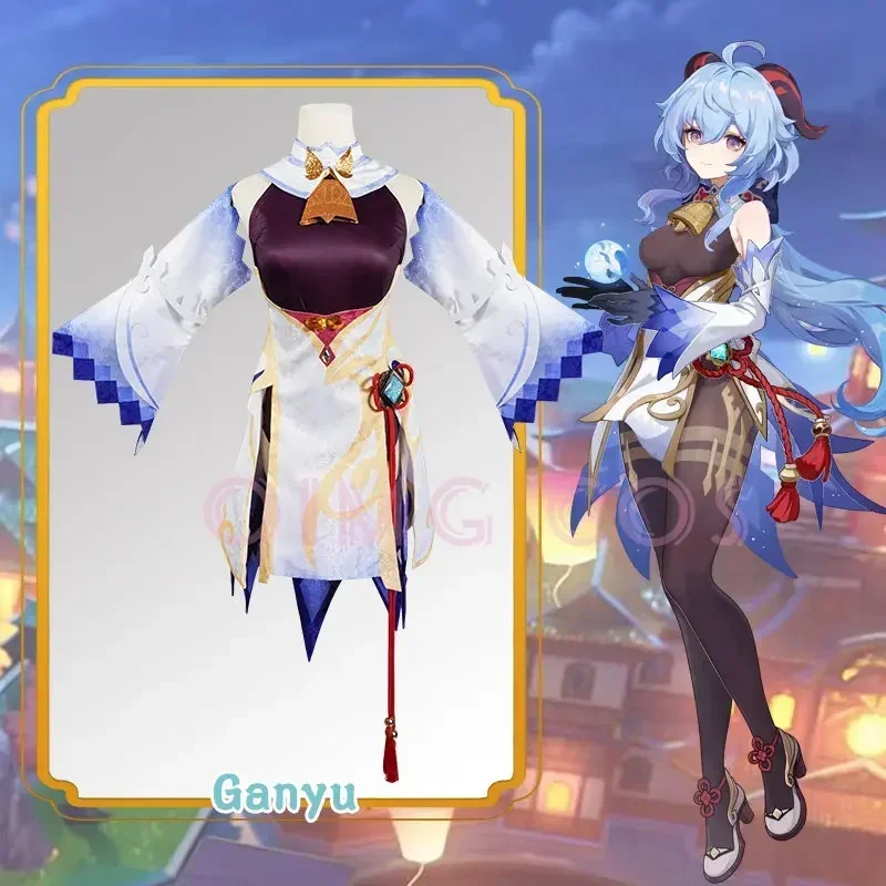 Genshin-Disfraz de Ganyu de impacto para adulto, uniforme de carnaval, peluca de Anime, disfraces de fiesta de Halloween, juego de mascarada para mujer