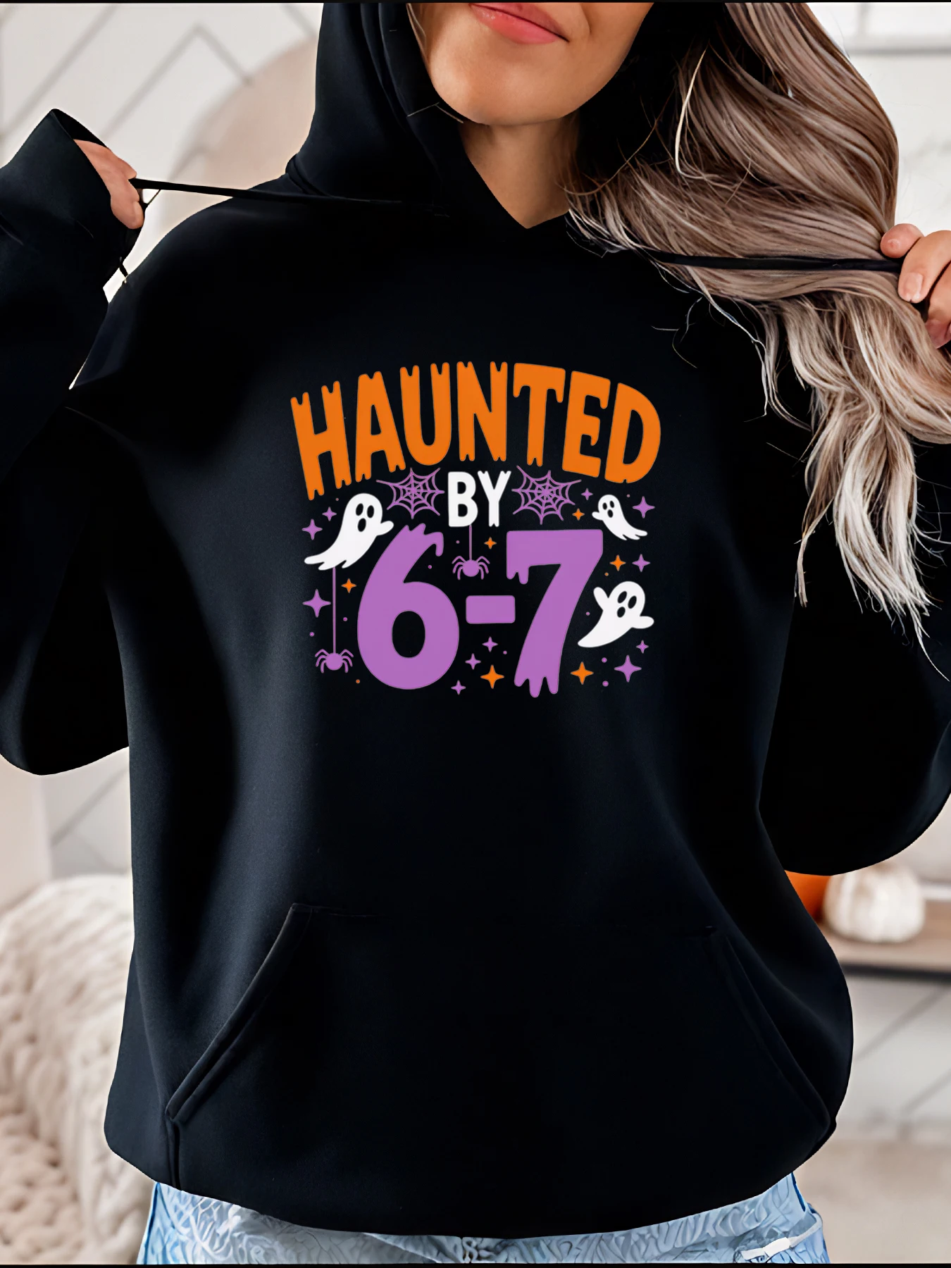 

Женская толстовка с капюшоном с принтом призрака и паука на Хэллоуин, повседневная осенне-зимняя одежда для девочек