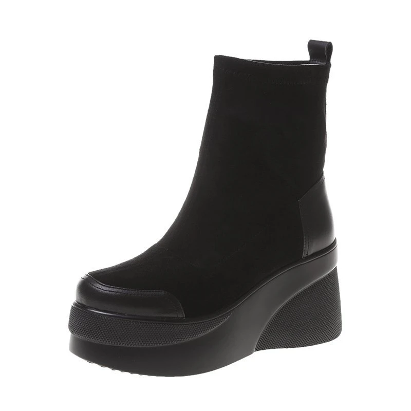 Stivali da donna 2022 autunno inverno Botines Chelsea scarpe con plateau corto Chunky elegante caviglia nera e prezzo basso