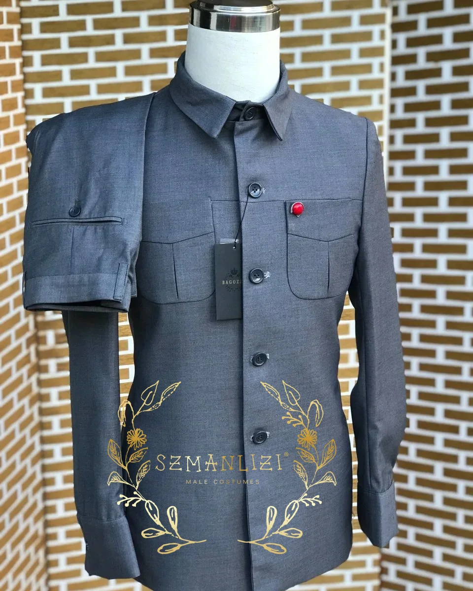 

2025 New Grey Men Suits Official Daily Wear Stand Collar Tailor-Made Formal Casual Business Costume Homme