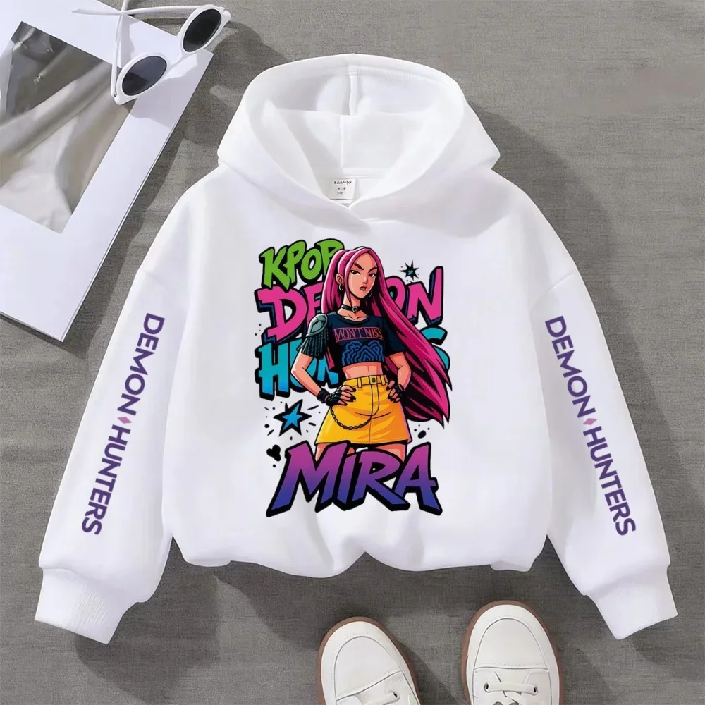 2025 فيلم KPop شيطان الصيادين الكرتون الفتيات الفتيان هوديس الأطفال الكورية موجة طباعة موضة بلايز عادية ملابس الفتيات عادية