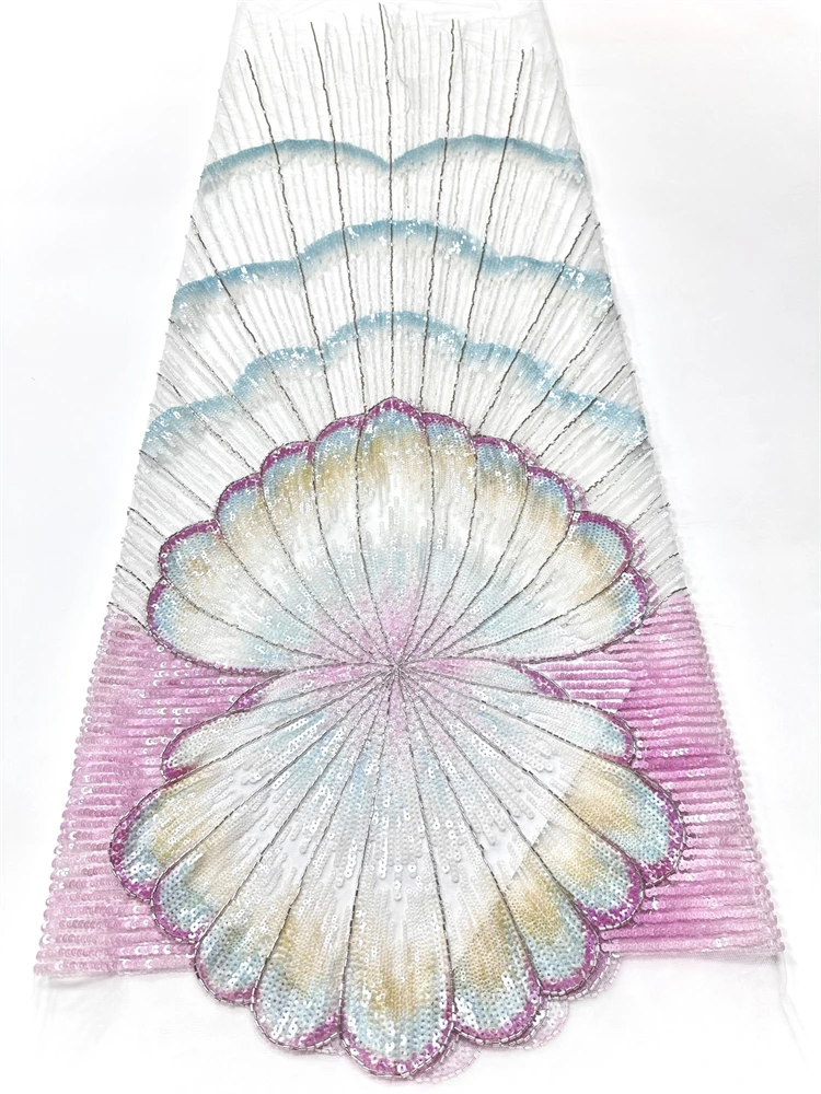 

Wholesale Nigerian Lace Fabrics Fashion Women African Tull Lace Luxury Handmade Bead sequins Fabrics For Wedding 5 Yards