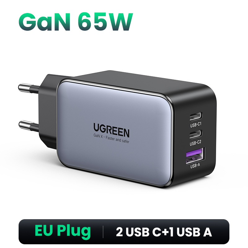 UGREEN 65W GaN Charger Quick Charge 4.0 3.0 USB C Charger for iPhone 17 16 15 Pro Max Laptop Macbook Air Tablet PD Fast Charger 