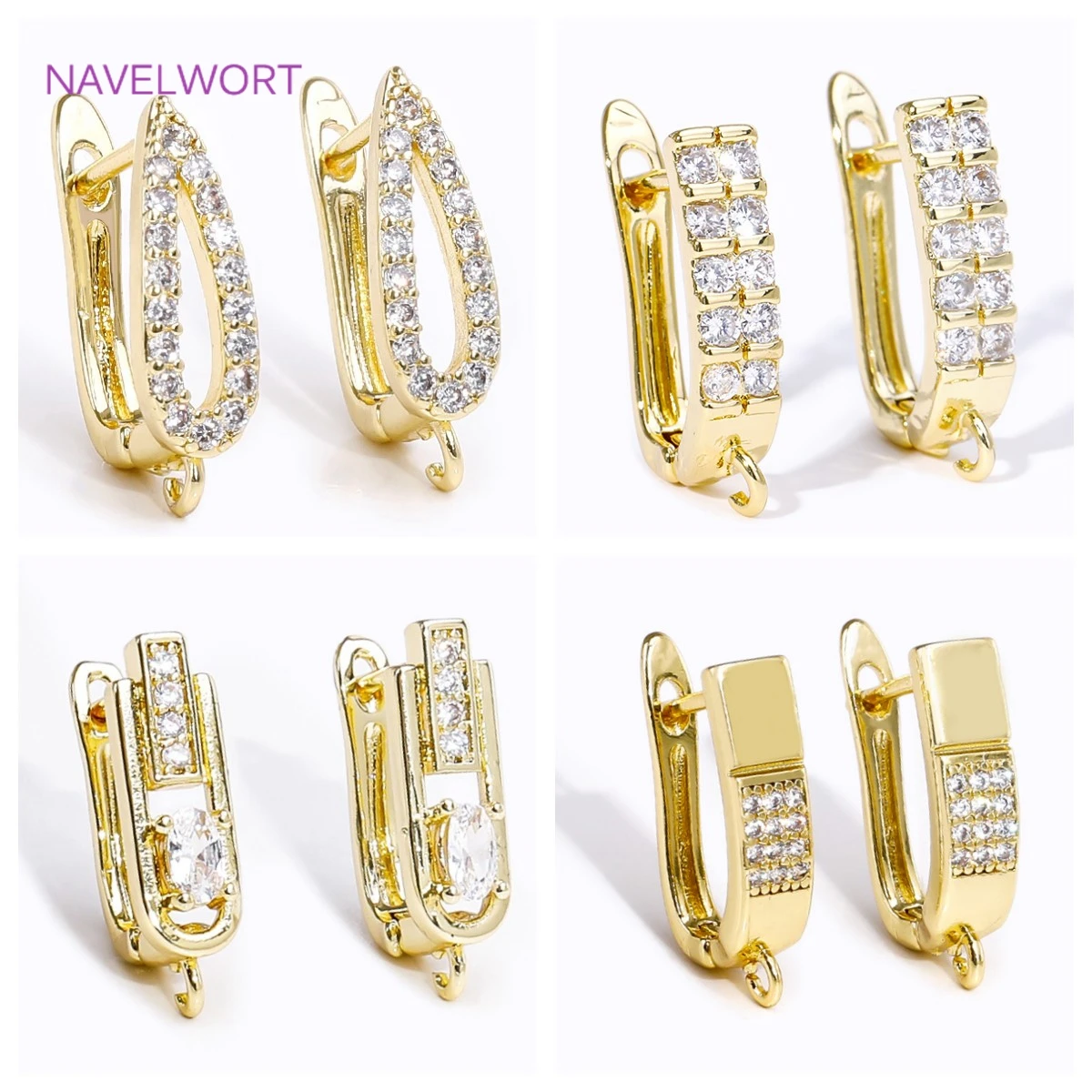 Earrings Making Supplies 18K Gold Plated Brass Inlay Zircon Earwire Earring Hooks Clasp Fasteners DIY Jewelry Making Accessories