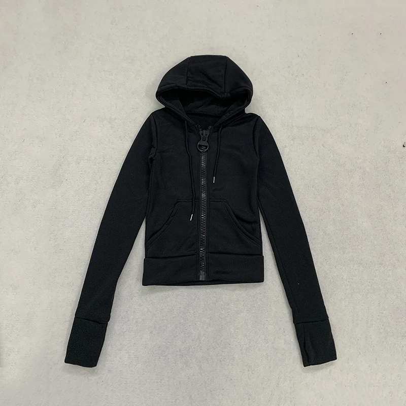 Y2K Gothic Einfarbiger Großer Reißverschluss-Hoodie Slim Fit Vollreißverschluss-Kapuzenpullover mit Übergroßem Reißverschluss Streetwear Unisex ﻿ – Detail 5