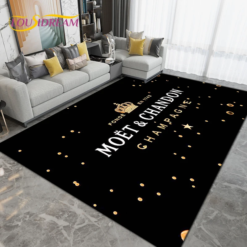Alfombra grande de color champán Moet & Chandon, alfombra para sala de estar, dormitorio, decoración de sofá, cocina, baño, alfombrillas antideslizantes para el suelo