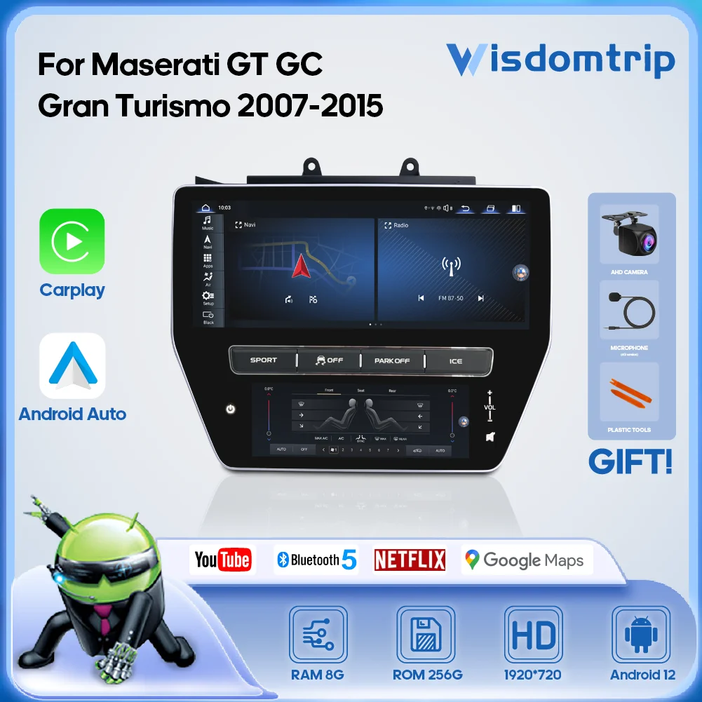 

For Maserati GT GC GranTurismo 2007-2017 Car Multimedia Video Player GPS 5G WIFI Navigation Radio Carplay+AUTO Android12