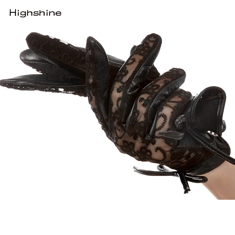 Spring and Summer Driving Sheepskin Gloves Women Fashion Lace Thin Decoration Genuine Leather Gloves Ladies Lace Style