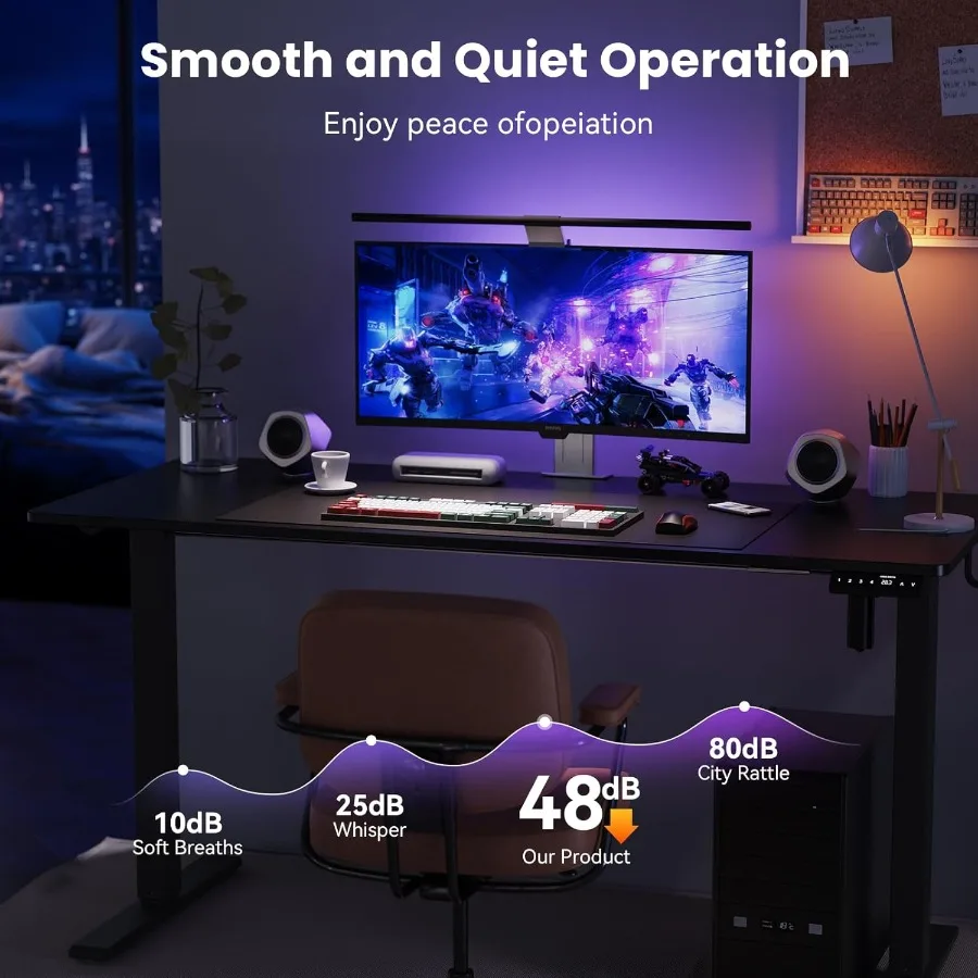 مكتب قائم كهربائي قابل للتعديل بارتفاع 40 × 24 بوصة مع خطافين للمنزل والمكتب مريح للجلوس مع خنزير لصق #5