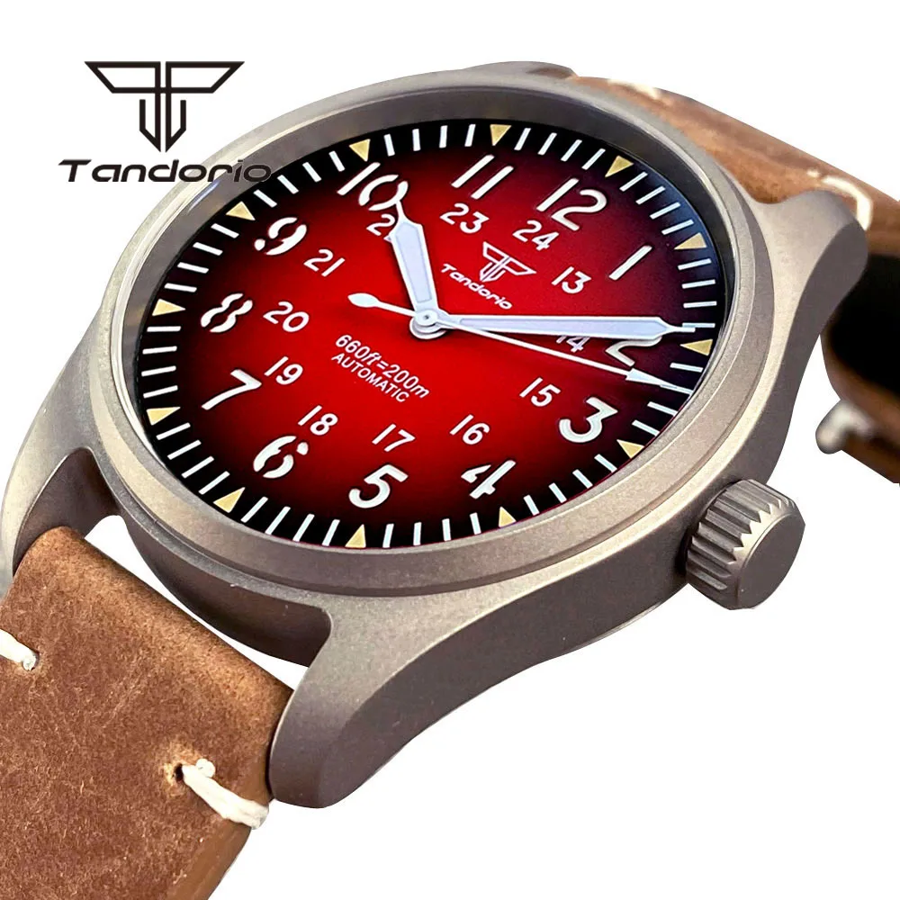 Tandorio Titanium Case Pilot 20BAR Dive Men\'s Automatic Watch Luminous 39mm Fashion Wristwatch Sapphire Crystal Gradient Color